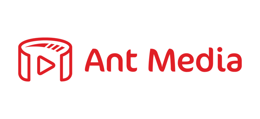 Ant Media Logo - Red san-serif type with play button icon to left
