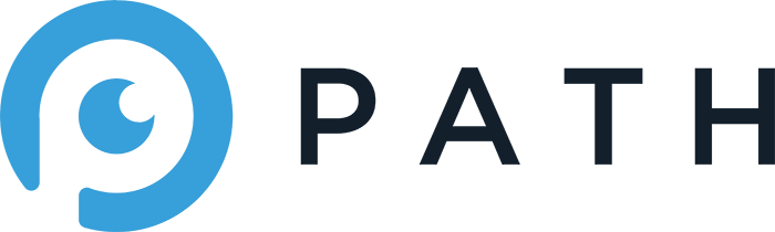 Path Logo - Sans-serif black type with blue eye icon to left