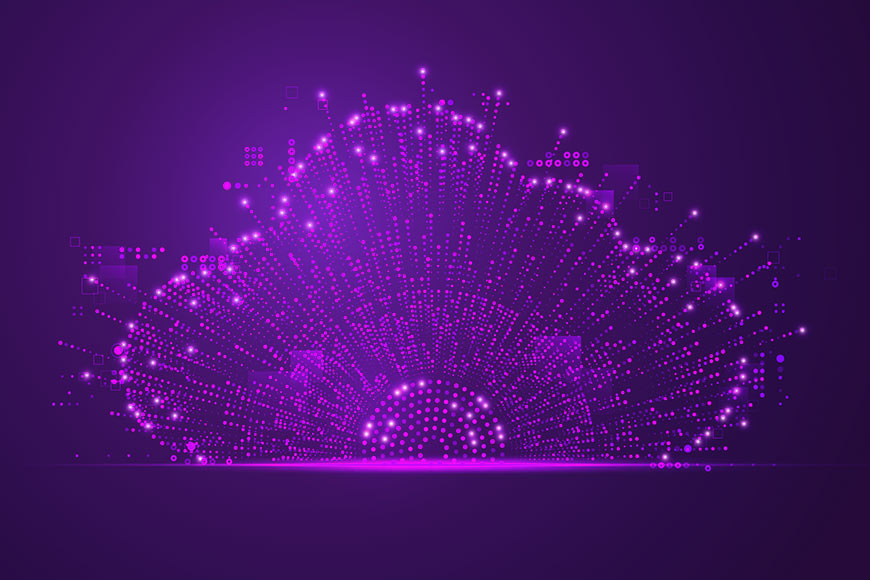 Illustration of cloud hosting network concept in purple and magenta