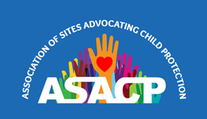 ASACP Logo - White sans-serif type with illustrated hands over blue background