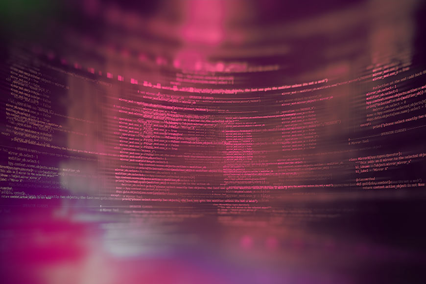Illustration of data in motion in salmon and hot pink